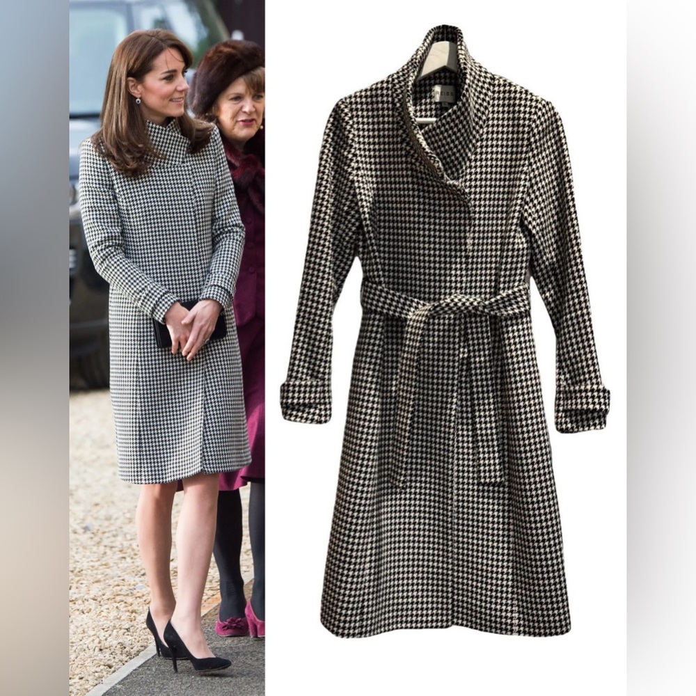 Reiss 'Rubik' Houndstooth Wrap Coat - ASO Kate Middleton Royal - RARE